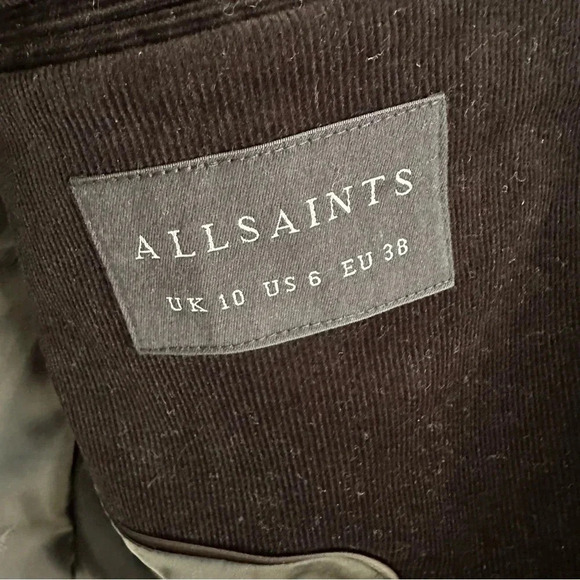 All Saints Adlai Corduroy Double Breasted Black Blazer Jacket Sz 6 NWT - Picture 6 of 10